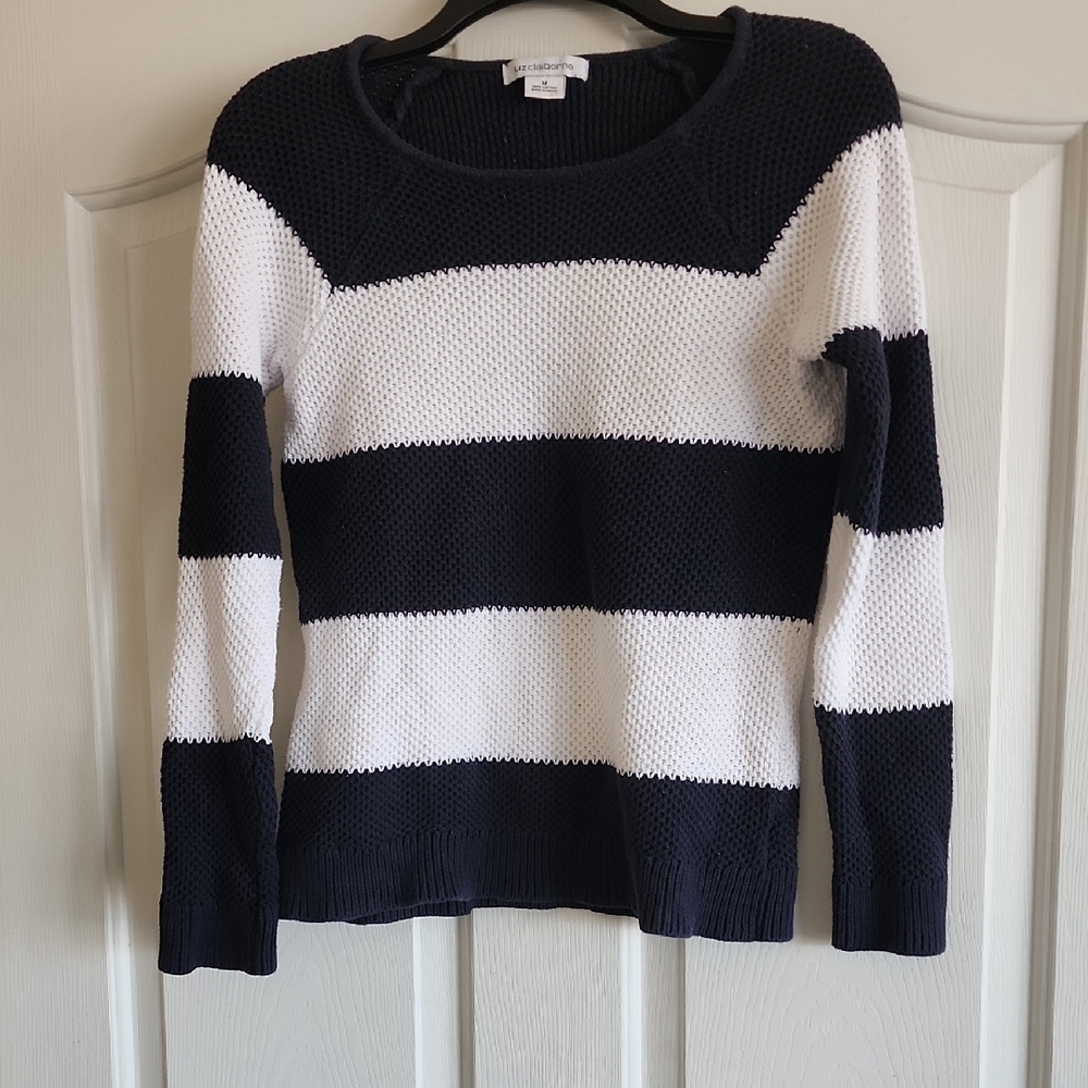 Women's Black and White Striped Sweater